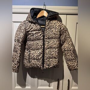 Leopard Print & Dark Green Reversible Kids Puffer Jacket – Size 5-6T
